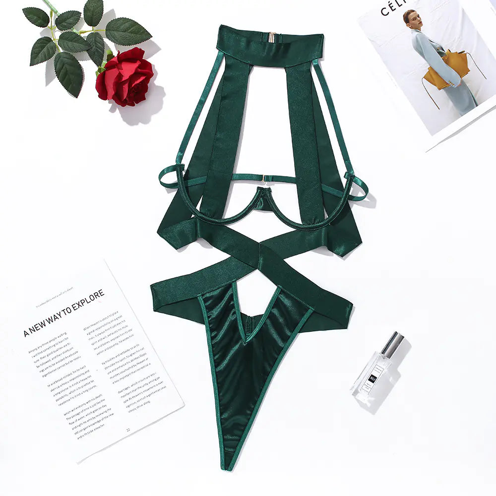 bre Cut-Out Backless Jumpsuit with Neck Tie - Women's Lingerie Set