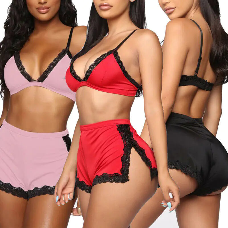 Women's Deep V-Neck Lace Lingerie and Sleepwear