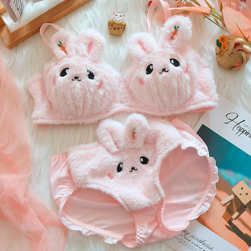 Winter Moon Rabbit Plush Lingerie Set with Bear